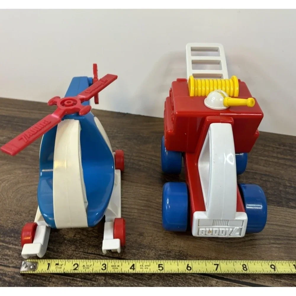 Vintage My First Buddy Toy Police Blue Helicopter & Fire Truck Rescue Buddy L